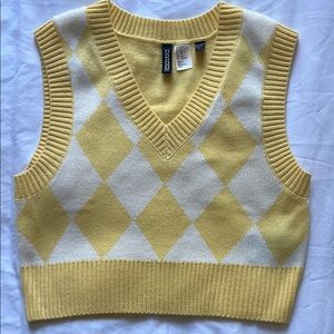 Yellow and White Argyle Women's Sweater Vest